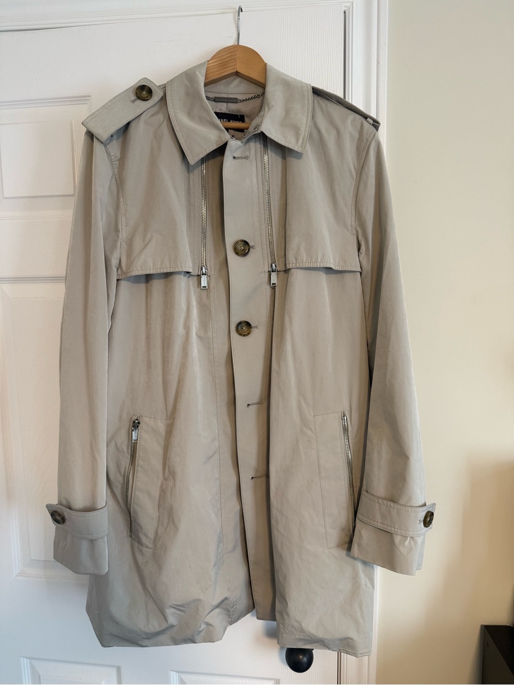 Michael Kors Light Beige Men's Trench Coat with Button & Zip Details